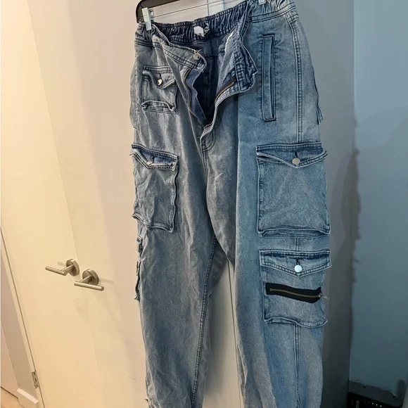 EB Denim Light Wash Wide Leg Cargo Jeans - Picture 5 of 9